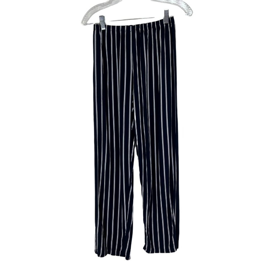 Brandy Melville Women Size ? Striped Casual Trousers Pants High Rise Navy/White - Picture 2 of 7